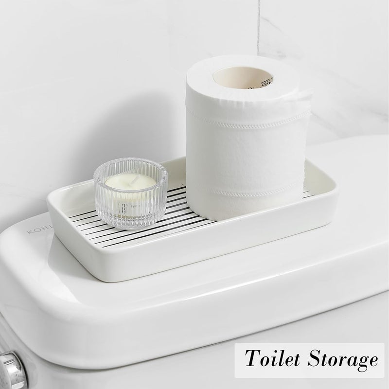 Pottify Bathroom Vanity Tray for Countertop,2PC Rectangle Striped Tray,Decorative Bathroom Organizer for Scrubber, Lotion Bottles, Perfume, Jewelry, Candle, Key Trinket Ring(Small,White) - Image 3